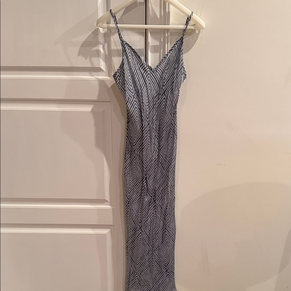 Johnny Was Navy and White Geometric Slip Maxi Dress